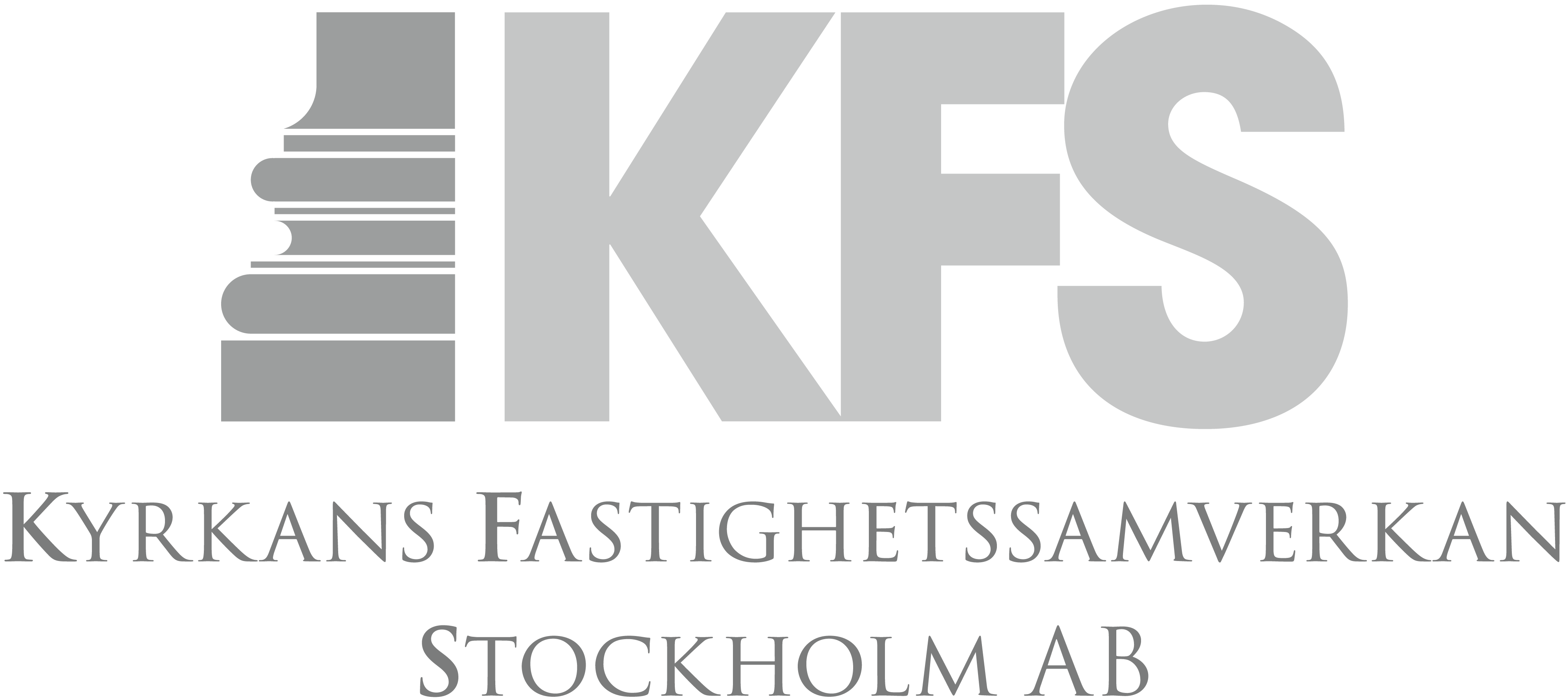 Kyrkans Fastighetssamverkan Stockholm ABs logotyp, med stiliserade bokstäver "KFS" och text nedan.