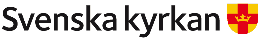 Svenska kyrkan" text med logotyp med gul sköld och rött kors, tre kronor i mitten.